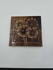 Hamilton Tile Works Antique Floral Raised Brown Fireplace Display Tile Salvaged