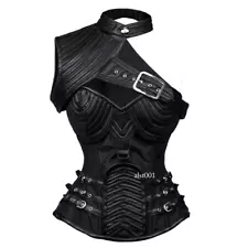 Black Corset Luxury Steel Boned Overbust Bustier Gothic Body Vintage Steampunk