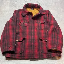 Woolrich Coat Wool Buffalo Plaid Mackinaw Heavy Hunting Jacket Men Vintage