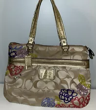 Coach Poppy Purse Handbag Gold Flowers