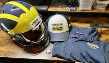 Michigan Wolverines Riddell Speed Full Size Replica Football Helmet Polo Hat Lot