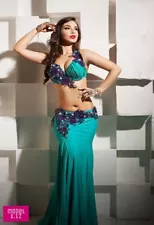 Handmade Green Egyptian Belly Dance Dress Embroidered Bra &Long Tight Skirt