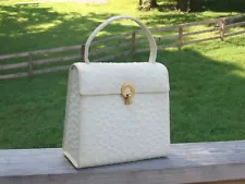 Ivory Genuine Ostrich Leather Skin Ladies Women's Purse 1980 Handbag Satchel Bag