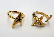 Vintage Star Trek Ring Set of 2 Gold 3/4 inch- Lincoln Enterprises- Adjustable