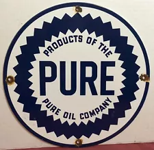 VINTAGE PURE MOTOR OIL CO. PORCELAIN GASOLINE GAS PUMP SIGN PENN