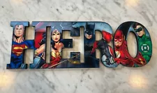 New ListingDC Comics HERO Wall Art Sign Superman Wonder Woman Batman Flash 18x6 In