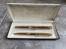 Vintage Parker 61 Gold 12K Filed Set Fountain Pen & Mechanical Pencil NOS w/box