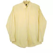 Ike Behar NY Men Dress Shirt XL 17.5 Yellow Striped Button Up Pocket Long Sleeve