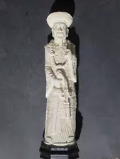 Reproduction Cast Carved Resin-Ivory Like Royal Oriental Figurine On Base