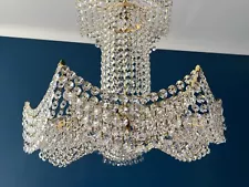 Vntage Czech brass and crystal Chandelier Mid-century Pendant Lamp