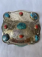 Vintage Frontier Trophy Buckles Turquoise Coral Western Belt Buckle Personalized