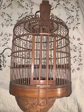 Antique Bamboo Bird Cage vintage Ornate 23” Tall 13” Diameter