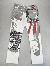 Men's AMERICAN FLAG White Denim Pants Straight Leg Jeans Party Size 34 X 32 New