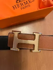 HERMES BELT, Brown Leather, Gold Buckle 49”