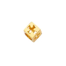 14K Yellow Gold Cross Dice Slider Charm Pendant Mix & Match For Bracelet Chain