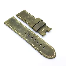 24mm Green Calf Leather Folding Deployment Clasp Band Strap For PAM PAM111 Watch