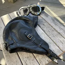 Cote Cuir Leather Aviator Hat with Goggles Made in Canada