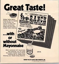 PRINT AD 1975 Hidden Valley Ranch Dressing Mix for Salads Mayonnaise 5 x 5 Small