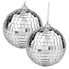 2 Pieces Disco Mirror Balls Hanging Ball for 50s 60s 70s Disco DJ 4inch Silver