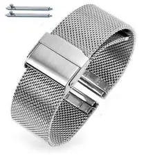 Silver Steel Adjustable Mesh Bracelet Watch Band Strap Double Lock Clasp #5025