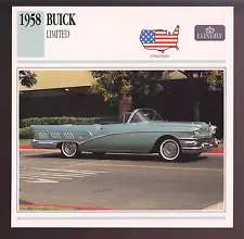 1958 Buick Limited Convertible 364/300hp Car Photo Spec Sheet Info Stat CARD