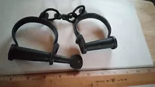 ANTIQUE CAST IRON #722 12" HANDCUFFS/SHACKLES W/KEY (THEY WORK) L@@K!!