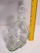 SKULL CLEAR GLASS BOTTLE WITH SKULL STOPPER 8 INCHES TALL HALLOWEEN