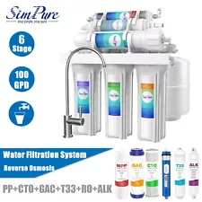 6 Stage 100GPD Alkaline RO Reverse Osmosis Drinking Water Filter System Purifier