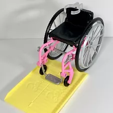 Pink Wheelchair For Barbie Doll With Yellow Access Ramp MTM Made To Move