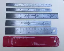 five vintage 6" steel advertising rulers