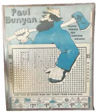 Vtg 14" Punch Board Game Paul Bunyan Gamble Casino Bar Pub Raffle Few Punched