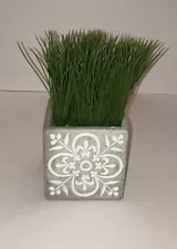 Artificial Potted Grass, Small, Composite Pot with Fluer-De-Lis Pattern