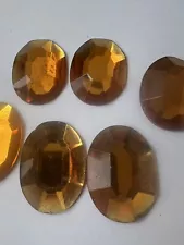 OLD 40x30 MM VINTAGE GERMAN Topaz GLASS FLATBACK OVAL FOILED JEWEL 6 PCS