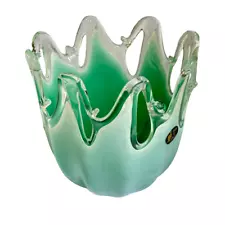 Large Handblown Murano Art Glass Vase Seafood Green Made in Italy