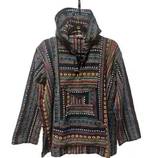 Colorful Baja Drug Rug Hoodie Mexican Surfer Hippie Sz L Toggle