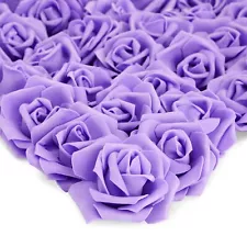 100 Pack Purple Artificial Flowers, Bulk Stemless Fake Foam Roses, 3 in