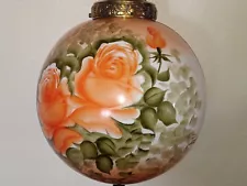 Beautiful Antique Hand Painted & Signed Hanging Parlor Swag Pendant lamp-Floral