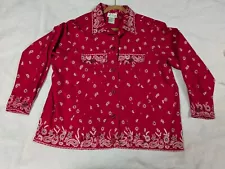 Quacker Factory Women's Size 1X Beaded Red Paisley Bandana Print Jacket