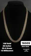 10K Solid Yellow Gold Rolex Chain- 26 inch- 12mm- 32.6 Grams