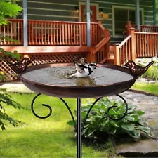 Outdoor Garden Bird Bath Metal Bird Baths Cast Iron Birdbath with Metal Stake...