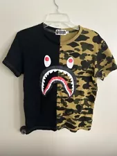 BAPE A Bathing Ape T Shirt Size M Teens Black Camo WGM Shark Jaw Short Sleeve