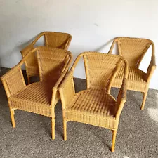 Boho Chic Wicker and Rattan Dining Arm Chairs - Set of 4