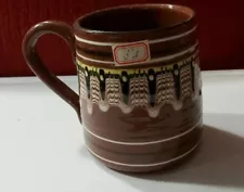 Large Bulgarian Troyan Peacock Eye Pottery Coffee Mug Cup, 18 oz. Brown, NEW