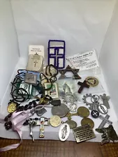 Mixed Misc Lot Of Christian Religious Jewelry Coins Pamphlets Junk Drawer Lot