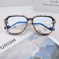 Womens Hand-made Bling Rhinestone Square Glasses Frames Eyeglass Frames K