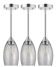 Goebleson 3-pack Pendant Light Fixtures, Hand-Blown Art Glass with Brushed Nicke