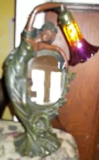 Gorgeous Art Nouveau Maiden w/ Mirror Lamp 22" tall