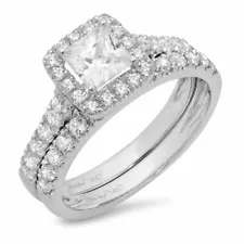 2.01 ct Princess Cut Lab Created Diamond 14K White Gold Halo Bridal Set