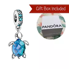 Authentic Pandora Murano Glass Sea Turtle Dangle Charm with Gift Box