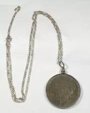 1927 Peace Dollar Pendant in a Silver 925 Bezel on a 22 Inch Sterling Necklace